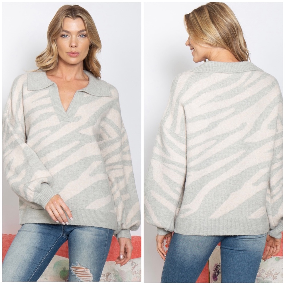 LOVERICHE Cozy Chic Oversizex Zebra Print Sweater